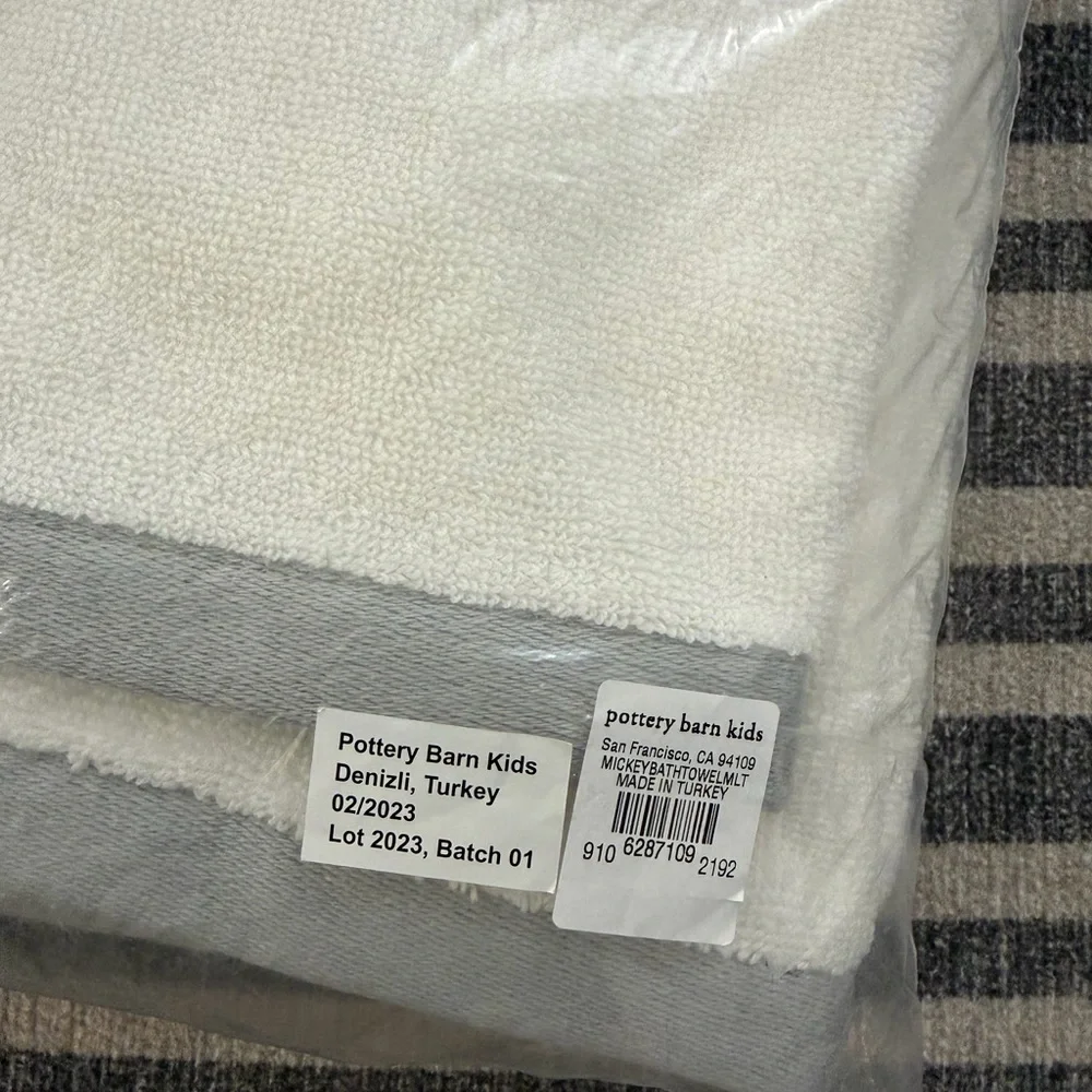 Pottery Barn Kids White and Gray Towel Mickey Mouse